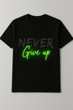 Black “Never Give Up” Neon Green Graphic T-Shirt