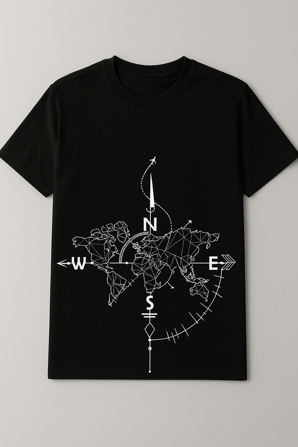 Black World Map Compass Graphic T-Shirt – Travel Edition