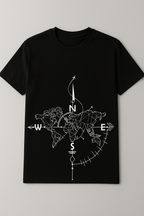 Black World Map Compass Graphic T-Shirt – Travel Edition