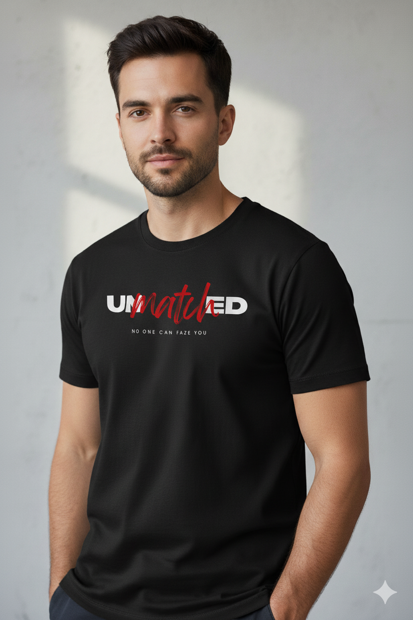 Black “Unmatched” Graphic T-Shirt – Bold Motivation Tee