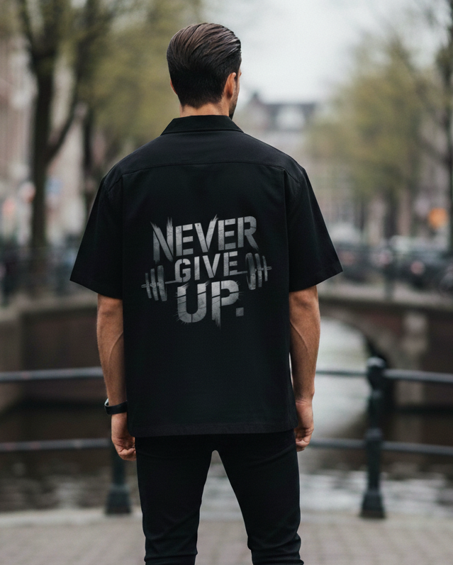 “Never Give Up” Gym Motivation Oversized Shirt